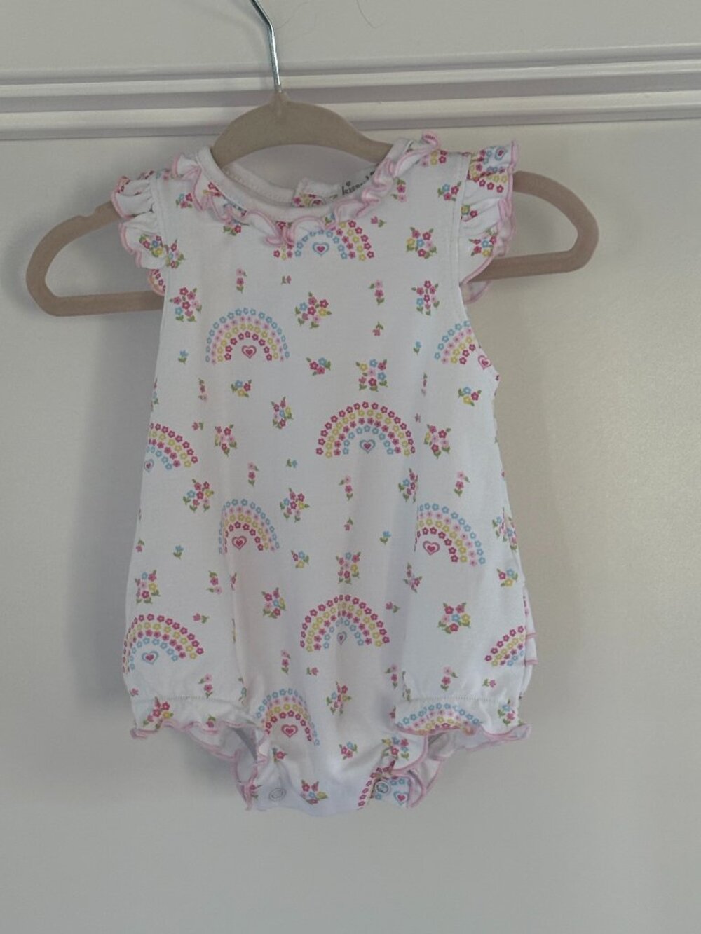 Kissy Kissy Floral Rainbow Ruffle Sunsuit Bubble Romper Pima Cotton, 0-3